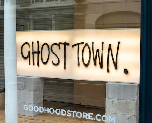 ghost town sign in shop